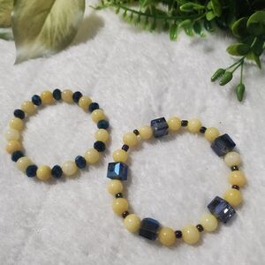 Handmade yellow and blue beaded bracelets